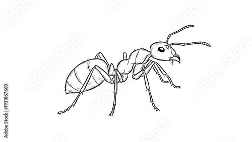 Detailed Drawing of an Ant on a White Background