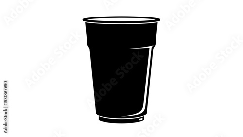 Black disposable plastic cup icon, studio shot, isolated on white background