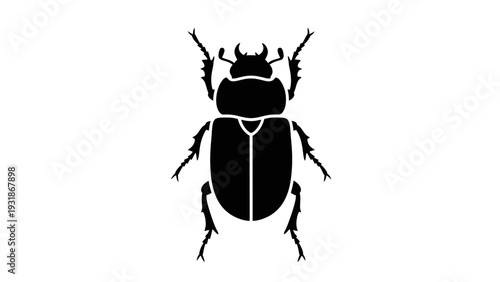 Black Scarab Beetle Silhouette Icon, Isolated on White Background