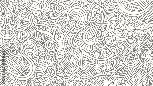 Intricate Abstract Doodle Art Pattern - Black and White Hand Drawn Design