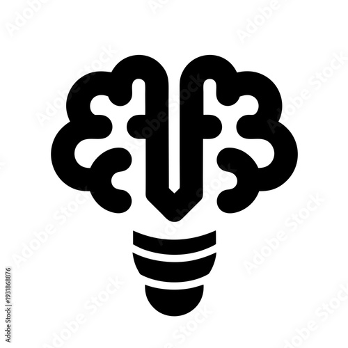 A black and white image of a light bulb with a brain