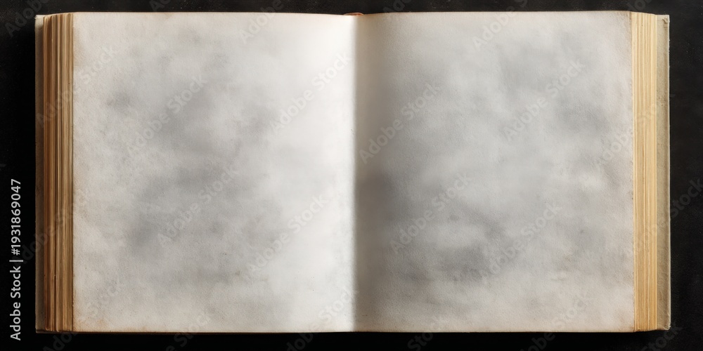Fototapeta premium Wide open blank book spread on dark background surface