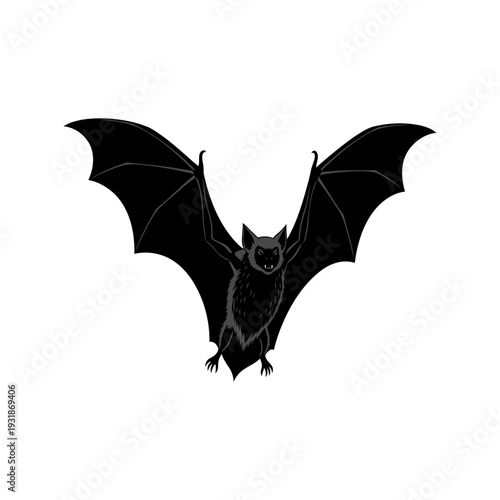 Black Silhouette of a Flying Bat Vector Illustration