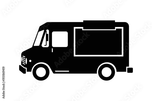 Black Silhouette of a Food Truck Vector Illustration
