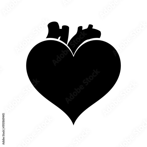 Black Silhouette of a Human Anatomical Heart Vector Illustration