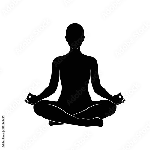 Black Silhouette of a Person Sitting in a Meditation Pose Vector Illustration