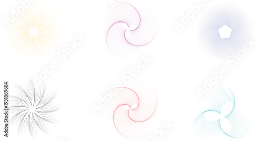 Vibrant Dotted Radial Spiral Burst Modern Geometric Pattern Collection, Dynamic Circular Wave Design Elements for Background and Branding EPS Vector