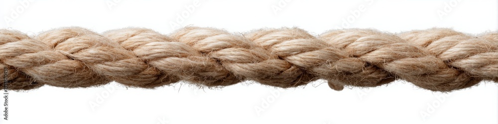 Fototapeta premium Twisted jute rope stretched across white studio background