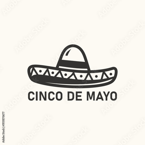 Mexican Sombrero Hat with Cinco de Mayo Text Graphic Icon for Fiesta Celebration