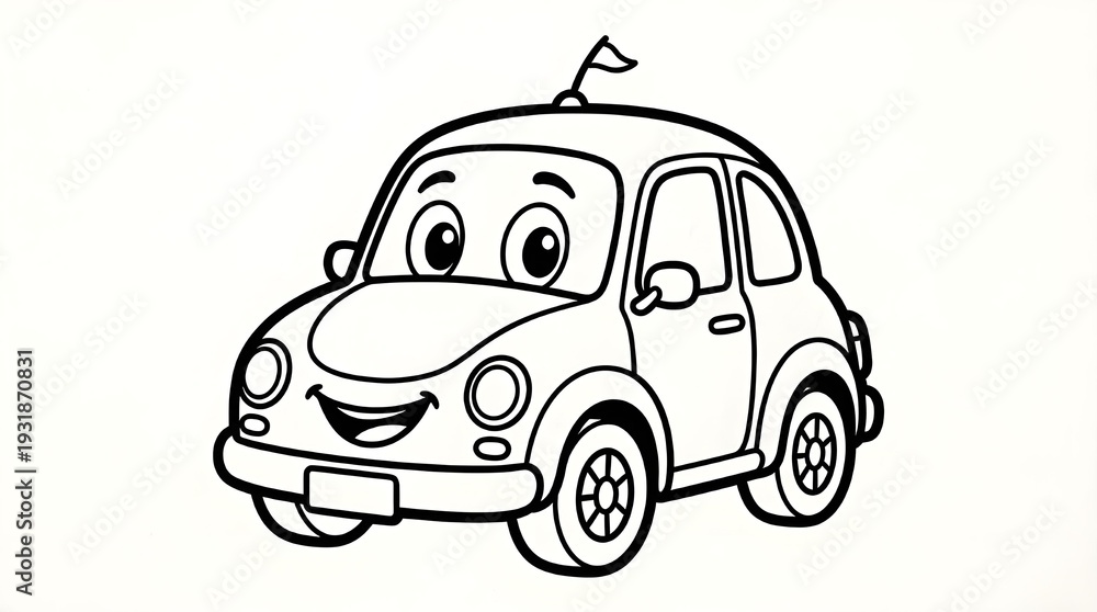 Fototapeta premium Cute Cartoon Car Illustration Outline