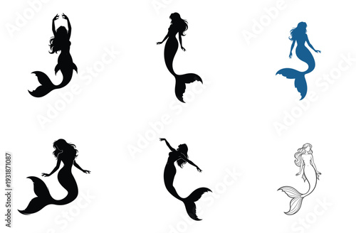Mermaid Silhouette Collection Vector Illustration