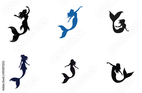 Mermaid Silhouette Collection Vector Illustration