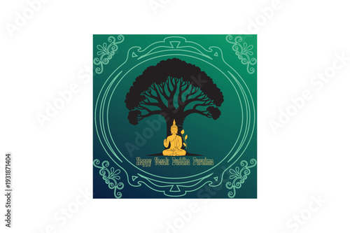 Happy vesak buddha purnima vector tree and ornament image.