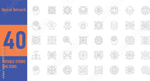 Neural Network and Deep Learning icon set. Editable line icons. Vector illustration.