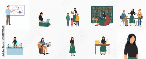 Minimalist Style Various People Activity Illustration Lifestyle and Daily Routine