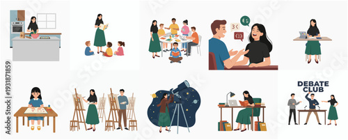 Colorful Flat Illustration Collection of Activities and Hobby for Education