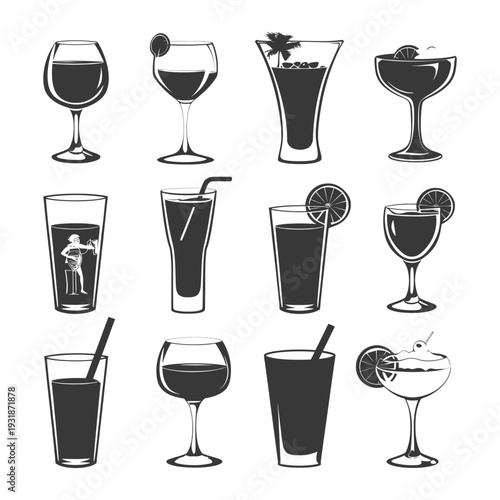 A Collection of Different Cocktails and Drinks in Silhouette