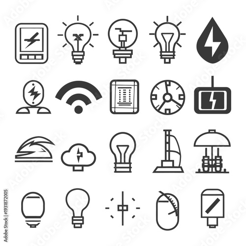 A Collection of Electricity and Lightbulb Icons