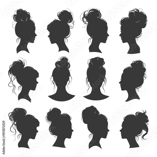A Collection of Female Silhouettes with Bun Hairstyles