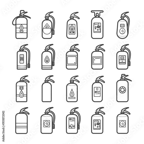A Collection of Fire Extinguisher Icons with Different Labels and Designs