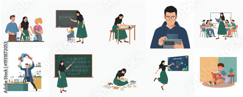 Colorful Flat Illustration Set of Education and Learning Activities