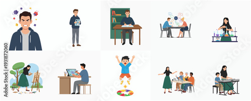 Flat Illustration of People Doing Activities at Home During Pandemic Time
