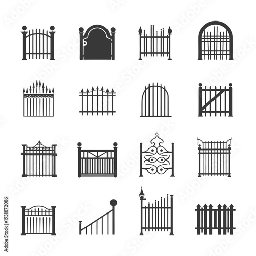 A Collection of Fourteen Black and White Gate Silhouettes
