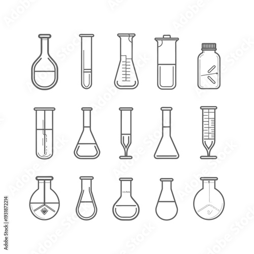 A Collection of Gray Line Drawings of Laboratory Glassware
