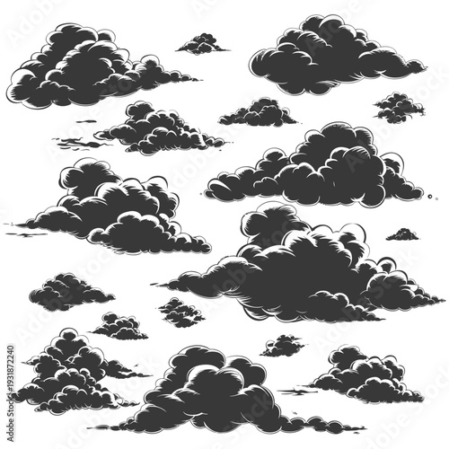 A Collection of Hand-Drawn Black and White Clouds