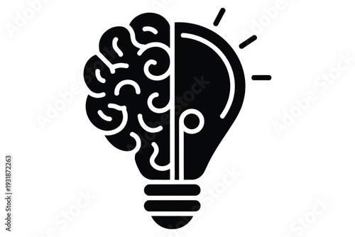 half brain half light bulb icon representing idea innovation creativity intelligence and problem solving isolated on white background
