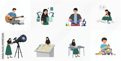 Flat Style Detailed Character Various Profession and Hobby People Occupation Illustration