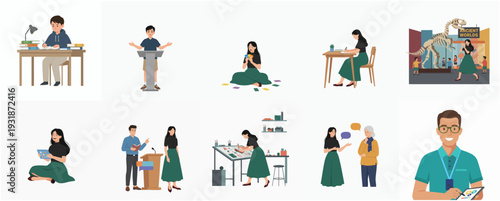 Flat Design Diverse People in Various Professions and Activities Illustration