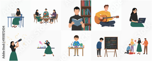 Minimalist Handdrawn Diverse Activities Set Illustration Character Lifestyle and Occupation Concept