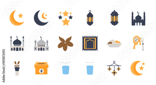 Ramadan Kareem icons and symbols.