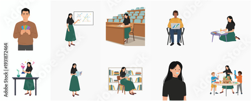 Flat Style Diverse Occupation People in Different Situations Illustration