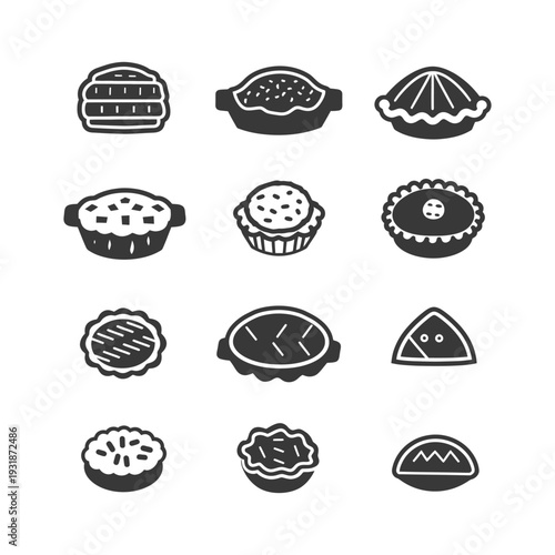 A Collection of Hand-Drawn Pie Icons in Black and White
