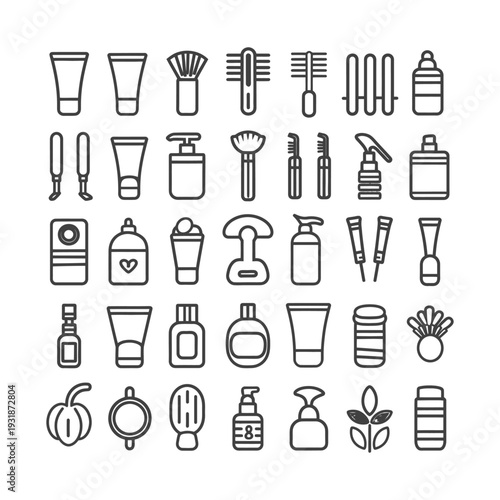 A Collection of Line Art Icons Representing Beauty Products and Tools