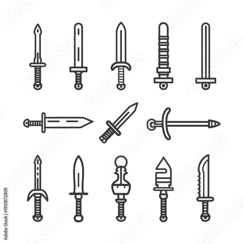 A Collection of Line Art Sword and Knife Icons