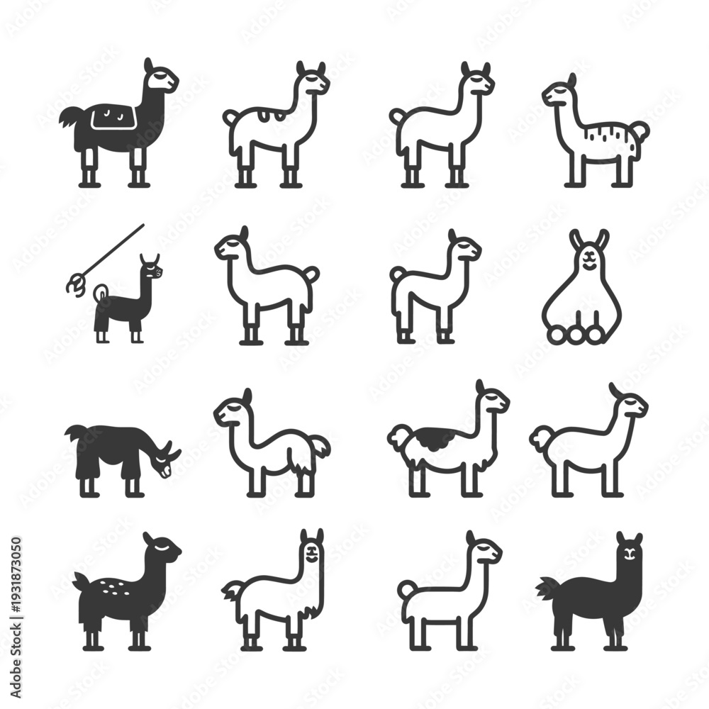 Obraz premium A Collection of Llama Icons in Various Poses and Styles