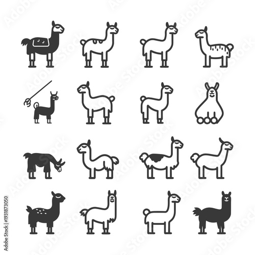 A Collection of Llama Icons in Various Poses and Styles
