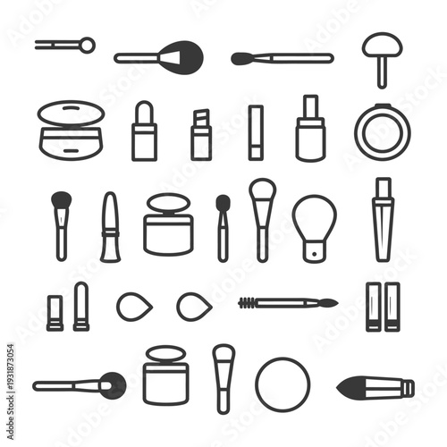 A Collection of Makeup Tools and Products Line Icons