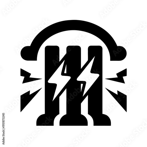 A black and white logo of a letter with lightning bolts