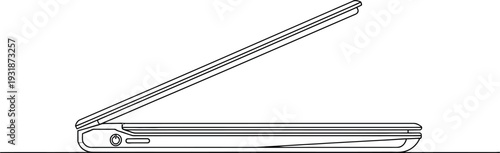 Simple black and white line art drawing of an open document scanner side view