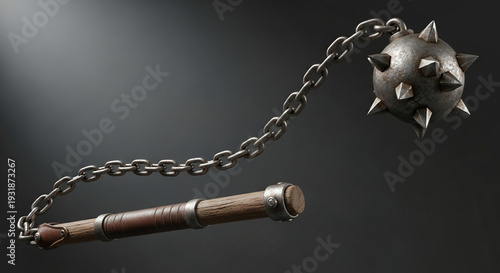 Medieval Weapon: A meticulously crafted morning star, its spiked ball and sturdy chain gleaming with the stories of battles past, symbol of historical weapon.