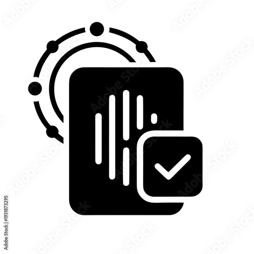 A black and white icon of a phone with a checkmark