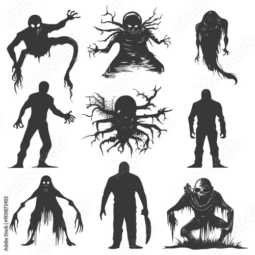 A Collection of Nine Monstrous Silhouettes