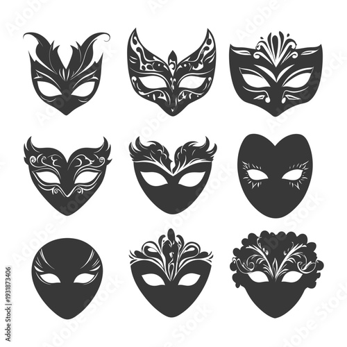 A Collection of Nine Ornate Venetian Carnival Masks