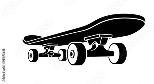 A sleek black skateboard with four wheels positioned for a ride.