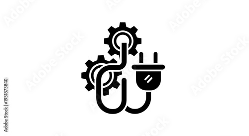 Interconnected mechanical gears and electrical plug symbolizing tech integration