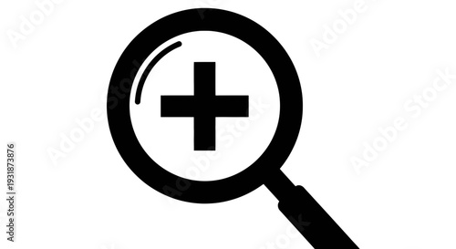 Magnifying glass focusing on a plus symbol for search or creation actions